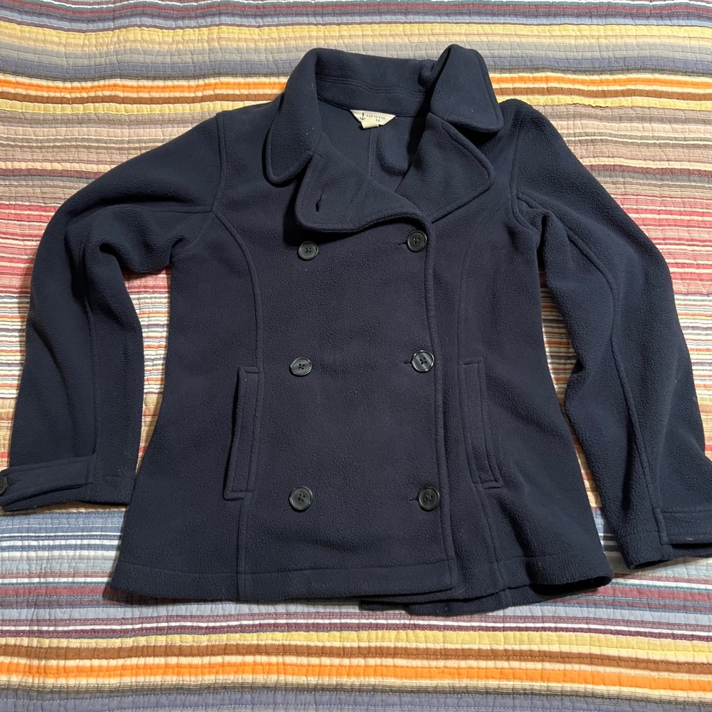 Lands End Kids Fleece Double Breasted Peacoat‎ Jacket Navy Blue Size M 10 12
